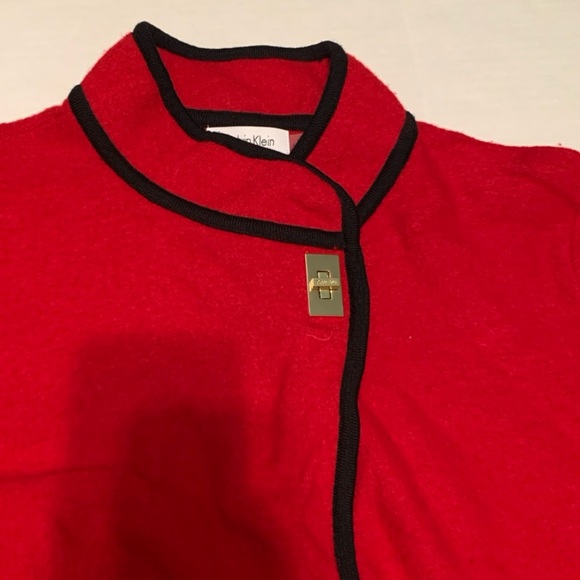 Calvin Klein Women’s Cardigan Sweater Wool Blend Large Red/Black - Picture 7 of 13